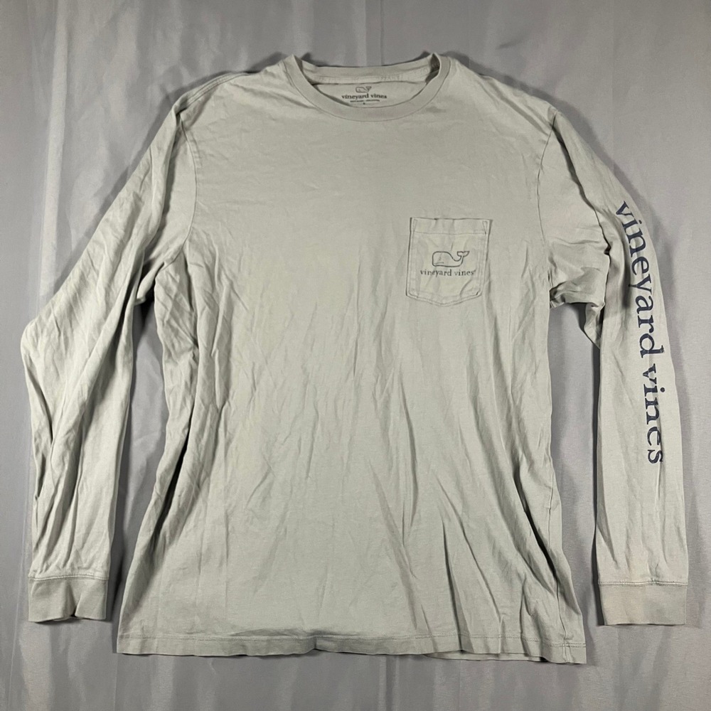 Vineyard Vines Mens Size L Long Sleeve T Shirt Whale Logo‎ Pocket Crew Neck Gray